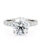 MICHAEL M 18K White Gold Round Diamond Side Stone and Hidden Halo Engagement Ring